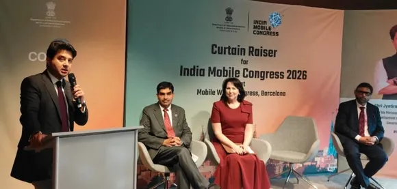 Pic 1- Indian Minister for Communications Jyotiraditya M. Scindia Announces 10th Edition of India Mobile Congress 2026 at MWC Barcelona