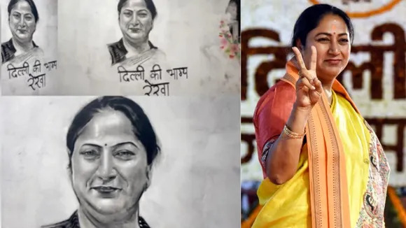 अमरोहा के चित्रकार ने अनोखे अंदाज में दी रेखा गुप्ता को दी बधाई