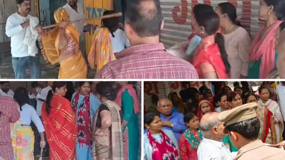 कानपुर के वि‍नायकपुर में शराब ठेका खोले जाने का वि‍रोध किया।
