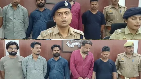 गिरफ्तार सटोरियों के बारे में जानकारी देते डीसीपी मोहम्मद कासिमऔर  पुलिस की गिरफ्त में आए आईपीएल में सट्टा खिलवाने वाले पांच सटोरिये।