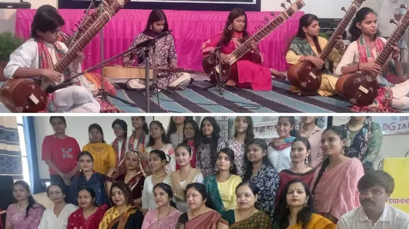  रंगारंग कार्यक्रम प्रस्तुत करतीं छात्राएं (ऊपर)और कार्यक्रम में मौजूद लोग (नीचे)।