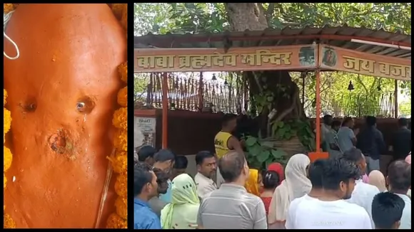 मूर्ति की आंख से टपकता पानी और मंदिर पर लगी दर्शनार्थियों की भीड़।