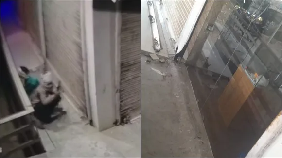  शटर का ताला तोड़ता चोर कैद हुआ सीसीटीवी में (बाएं), टूटा पड़ा शटर का ताला (दाएं)।