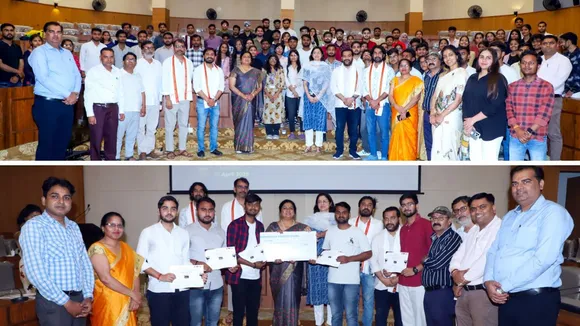  समापन समारोह में मौजूद लोग। समारोह में विजेताओं को दिए गए प्रमाणपत्र। 