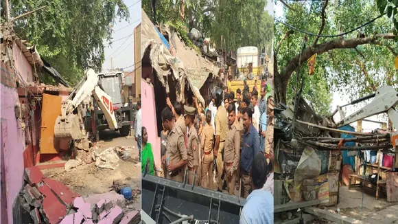 Lucknow Municipal corporation bulldozer action Tilak Nagar 
