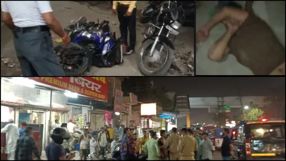 बाइकों में की गई तोड़फोड़, भीड़ से पिटकर सड़क पर पड़ा नशेबाज और शराब की दुकान पर उपद्रव के दौरान लगी भीड़।