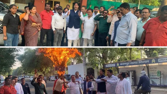 मोतीझील में आतंकवाद के खिलाफ प्रदर्शन करते भाजपाई। इस दौरान आतिंकयों का पुतला भी फूंका गया। 