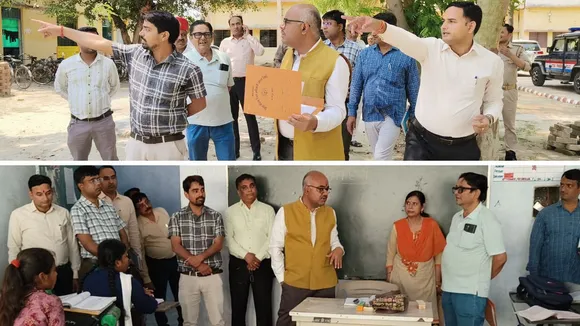 स्कूल के निरीक्षण के दौरान बच्चों के बीच टीचर की भूमिका में जिलाधिकारी जितेंद्र प्रताप सिंह। 