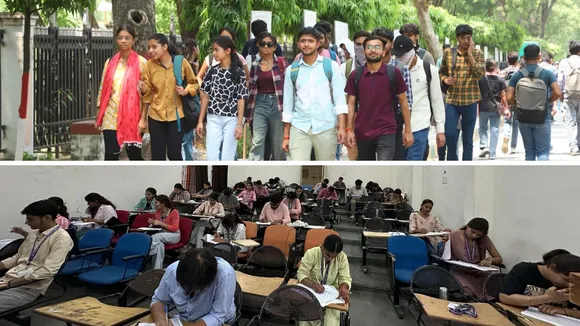 परीक्षा देने जाते स्टूडेंट और कक्ष में बैठे परीक्षार्थी।