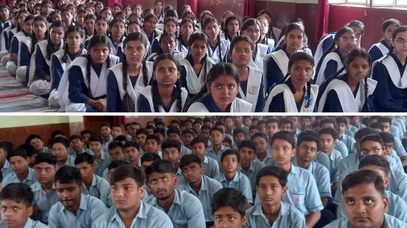 कार्यशाला में मौजूद स्कूली बच्चे। 