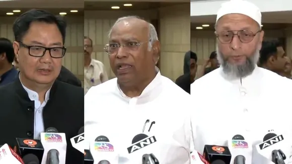 संसदीय कार्य मंत्री किरण रिजिजू, कांग्रेस अध्यक्ष मल्लिकार्जुन खड़गे और असदुद्दीन औवेसी