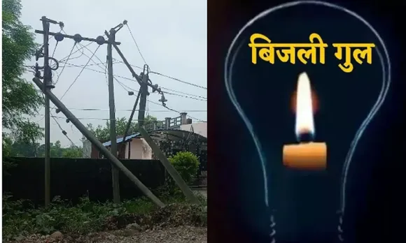 ट्रक की टक्कर से टूटा बिजली का खंभा