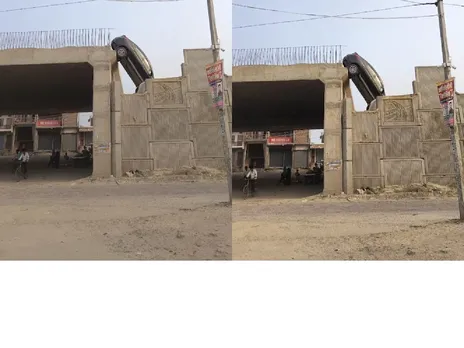 maharajgang Car hanging from flyover