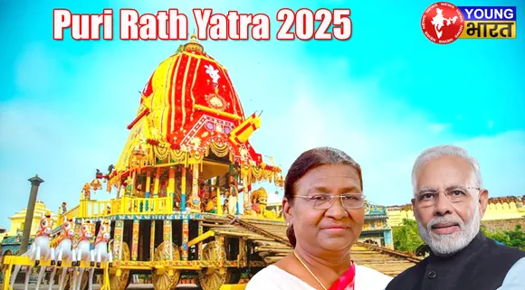 पुरी रथ यात्रा 2025 में भगवान जगन्नाथ का विशाल रथ, भक्तों की भीड़ और उत्सव का माहौल।