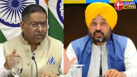 Foreign Ministry spokesperson Randhir Jaiswal and Bhagwant Singh Mann