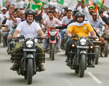 rahul gandi tejaswi yadav voter adhikaar yatra on bullet
