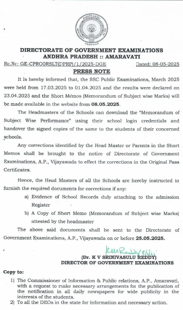 AP Tenth Marks Memos released.
