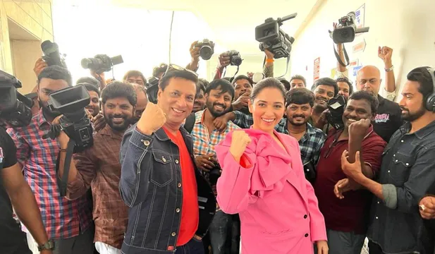Tamannah bhatia & Madhur Bhandarkar promoting "Babli Bouncer" in Hyderabad