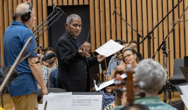 Music maestro Ilaiyaraaja records with the symphony orchestra in Budapest for Papa Rao Biyyala's Music School
