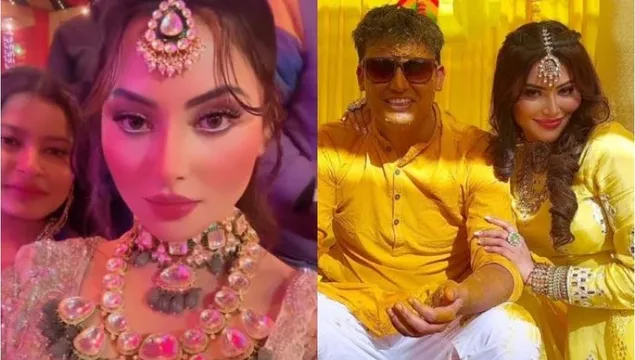 Urvashi Rautela dazzles in an embellished lehenga for her brother's wedding and dons a yellow suit for the "Haldi" ceremony.