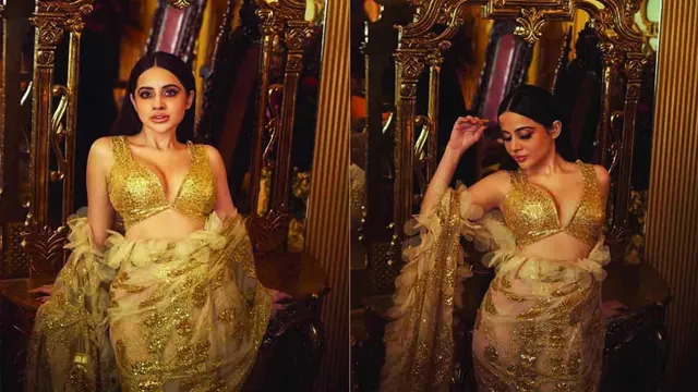 Uorfi Javed looks like a goddess as she adorns in an opulent attire by designer duo Abu Jani and Sandeep Khosla