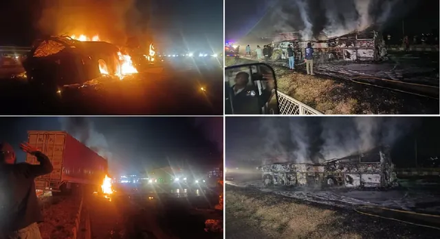 National Highway Horror: 11 Killed as Bus Burns After Head-on Collision in Karnataka.