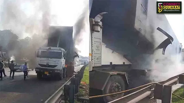 ભરૂચ: NH 48 પર કેબલ બ્રિજ નજીક ટ્રકમાં આગ ફાટી નિકળતા દોડધામ, ફાયર વિભાગે આગ પર કાબુ મેળવ્યો