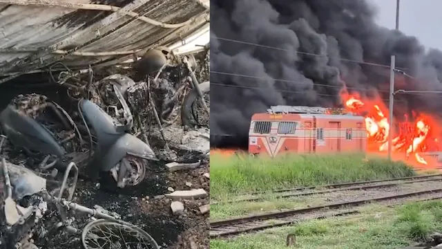 ત્રિશુર રેલ્વે સ્ટેશન પર ભીષણ આગ, ઘણા વાહનો બળીને ખાખ