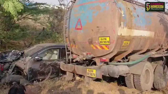 અંકલેશ્વર: NH 48 પર પાનોલી નજીક ટેન્કર અને કાર વચ્ચે અકસ્માત, કારમાં સવાર 3 લોકોનો આબાદ બચાવ