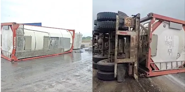 સુરેન્દ્રનગર ચોટીલા હાઇવે પર કેમિકલ ભરેલ ટેન્કર પલ્ટી જતાં રોડ પર કેમિકલની રેલમછેલ