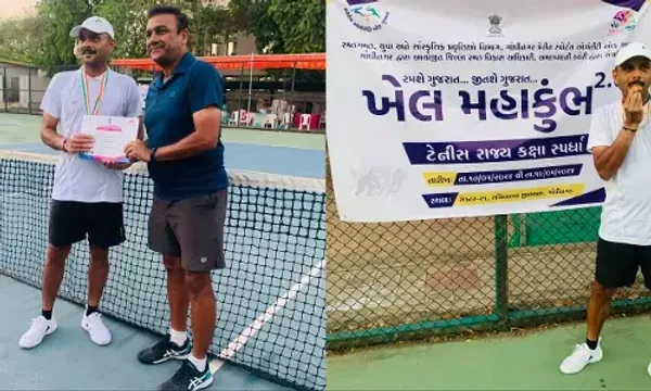 ગાંધીનગર : ખેલ મહાકુંભ અંતર્ગત રાજ્ય કક્ષાની ટેનિસ સ્પર્ધામાં IPS ઓફિસર રવિરાજસિંહ એસ. જાડેજાએ પ્રથમ ક્રમાંક હાંશલ કર્યો