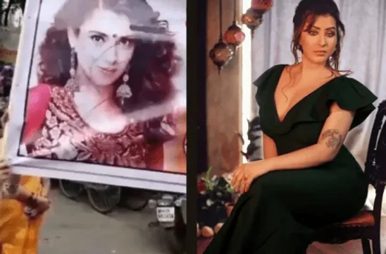 महिलाओं ने कंगना के पोस्टर पर चप्पले मारी और शिल्पा सिंदे बोली - औरत ही औरत की दुश्मन।