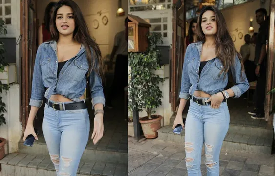 जुहू में स्पॉट हुई निधि अग्रवाल, सेक्सी लुक की तस्वीरें हुई वायरल