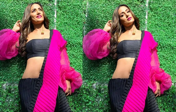 ब्लैक साड़ी  पहन हिना खान ने शेयर  की तस्वीर ग्लैमरस लुक के साथ सेक्सी दिखा अंदाज