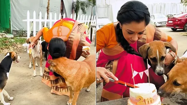 डॉग्स को केक खिलाती नजर आई रुपाली गांगुली, वायरल हुई वीडियो