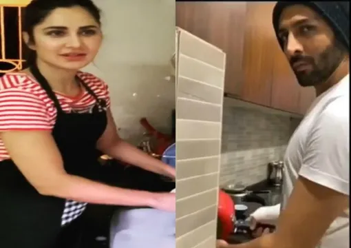कोरोना इफेक्ट के चलते घर में खुद बर्तन धो रहे हैं कैटरीना कैफ और कार्तिक आर्यन, देखें वीडियो