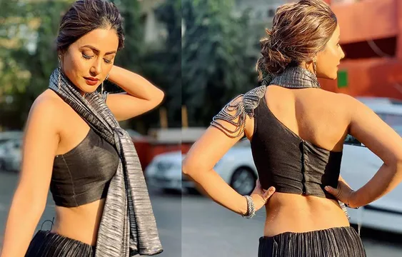 ब्लैक साड़ी पहने हिना खान ने शेयर की तस्वीरें, साफ दिखा सेक्सी  फिगर