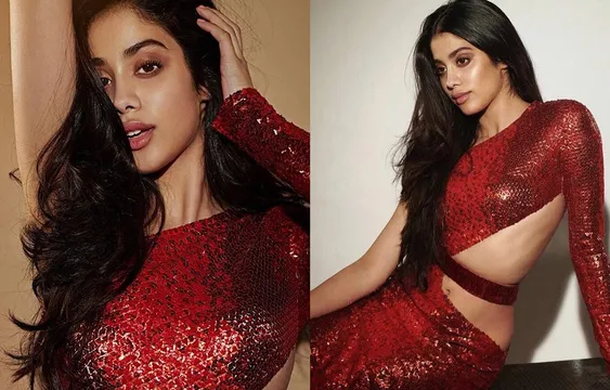 हॉट रेड ड्रेस पहन जाह्नवी कपूर ने करवाया फोटोशूत , कैमरे के सामने दिए सेक्सी पोज