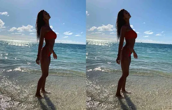 दिशा पटानी ने इंस्टाग्राम पर रेड बिकिनी में शेयर की फोटो, लोगों ने कहा- लाल जलपरी