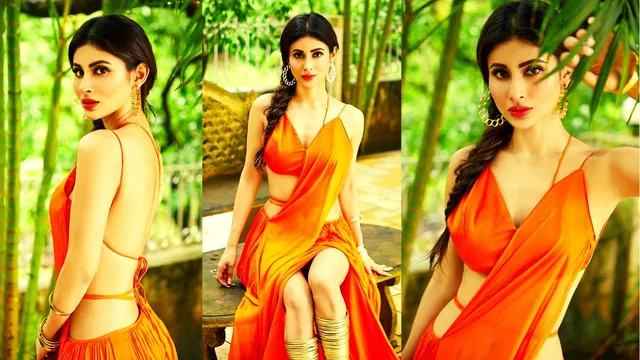 Mouni Roy Photos: ऑरेंज ड्रेस में मौनी रॉय ने बिखेरा जलवा, अदाओं पर मर मिटे फैंस