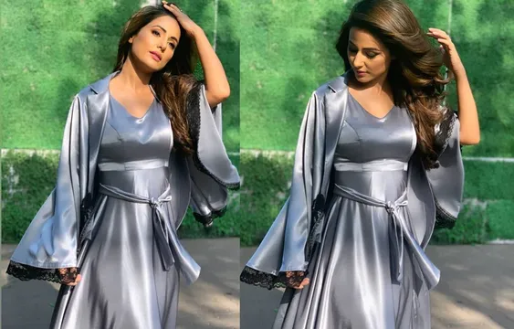साटन ड्रेस में हिना खान का दिखा ग्लैमरस लुक, शेयर की तस्वीरें