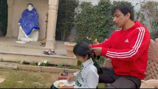 भांजी नायरु को स्कूल के लिए तैयार करते दिखे सोनू सूद, वीडियो वायरल
