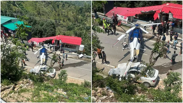 Tourist Helicopter: రోడ్డుపై హెలికాప్టర్ ఎమర్జెన్సీ ల్యాడింగ్.. కార్లు, షాప్ ధ్వంసం (VIDEO)