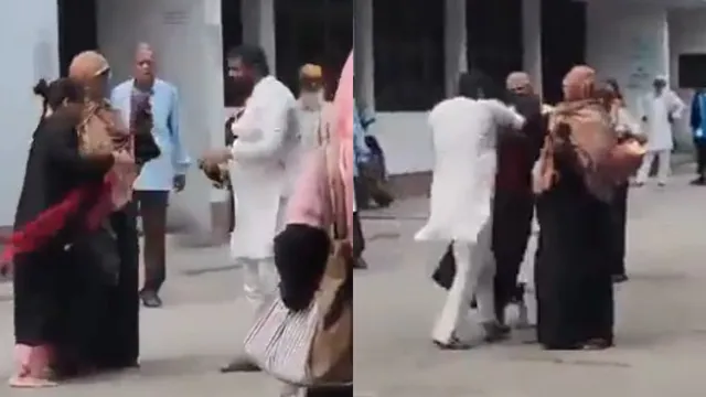 Viral Video: భర్త ట్రిపుల్ తలాక్.. కోర్టు ముందే భర్తను చెప్పుతో చితకబాదిన భార్య: వీడియో వైరల్