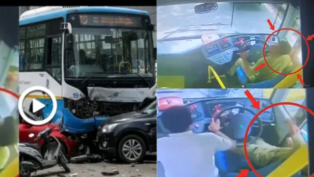 Heart Attack: రన్నింగ్ బస్ లో ఆర్టీసీ డ్రైవర్ కు  గుండెపోటు!.. 9 వాహనాలు నుజ్జు నుజ్జు-VIDEO