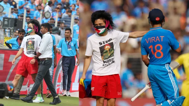 Security Breach:  మోదీ స్టేడియంలో భద్రతా ఉల్లంఘన.. కోహ్లీపై దూసుకొచ్చిన పాలస్తీనా సపోర్టర్!