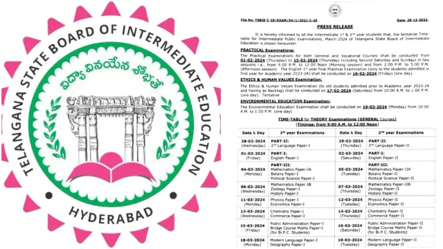 TS Inter Exams 2024: ఫిబ్రవరి 28 నుంచి తెలంగాణ ఇంటర్ ఎగ్జామ్స్.. పూర్తి షెడ్యూల్ ఇదే!