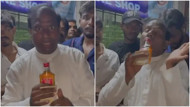 ఇవే బ్రాండ్లు బాబోయ్.. వైన్ షాప్ దగ్గర పాల్ ప్రచారం: VIDEO