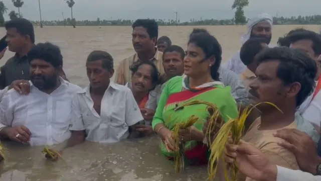 AP : రైతులకు పరిహారం ఇవ్వాలి.. తాడేపల్లి గూడెంలో షర్మిల వినూత్న నిరసన..!