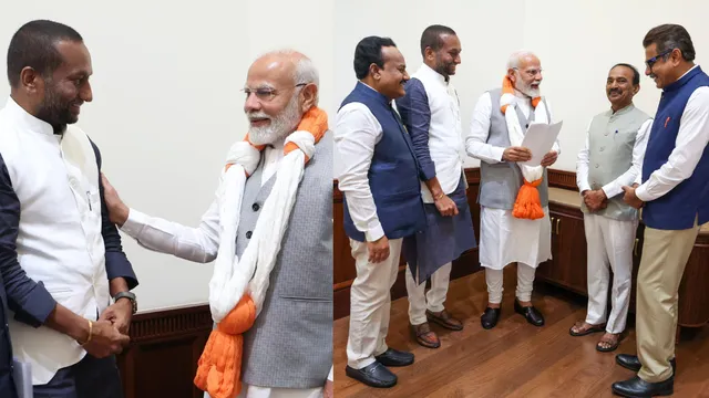 మోదీని నూలు పోగుల దండతో సత్కరించిన మెదక్ ఎంపీ